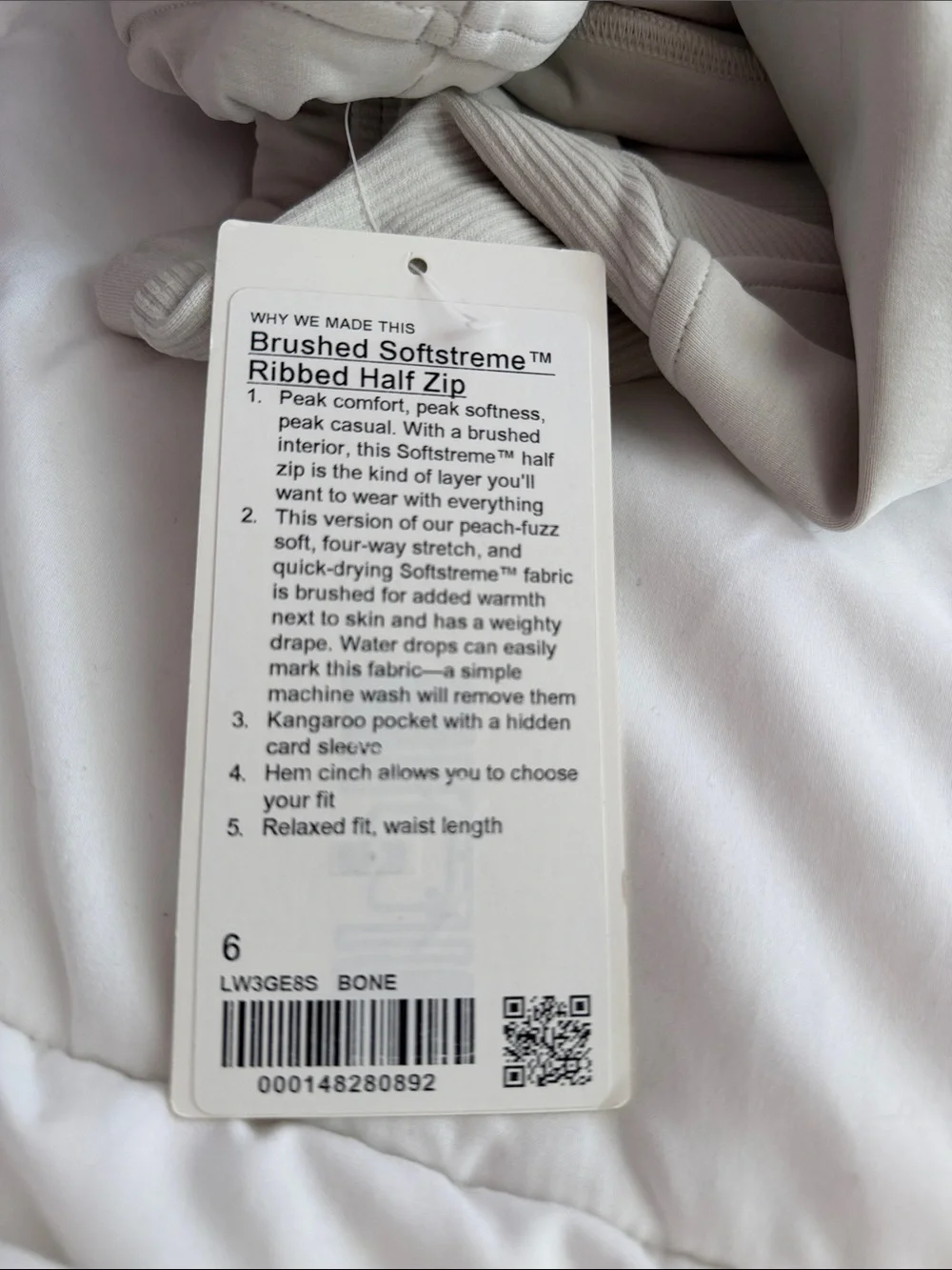 Lululemon Brushed Softstreme Ribbed Half Zip Bone NWT Size 6 - Picture 2 of 6